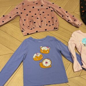 Cat & Jack Pink Heart and Blue Donut Long Sleeve Tees